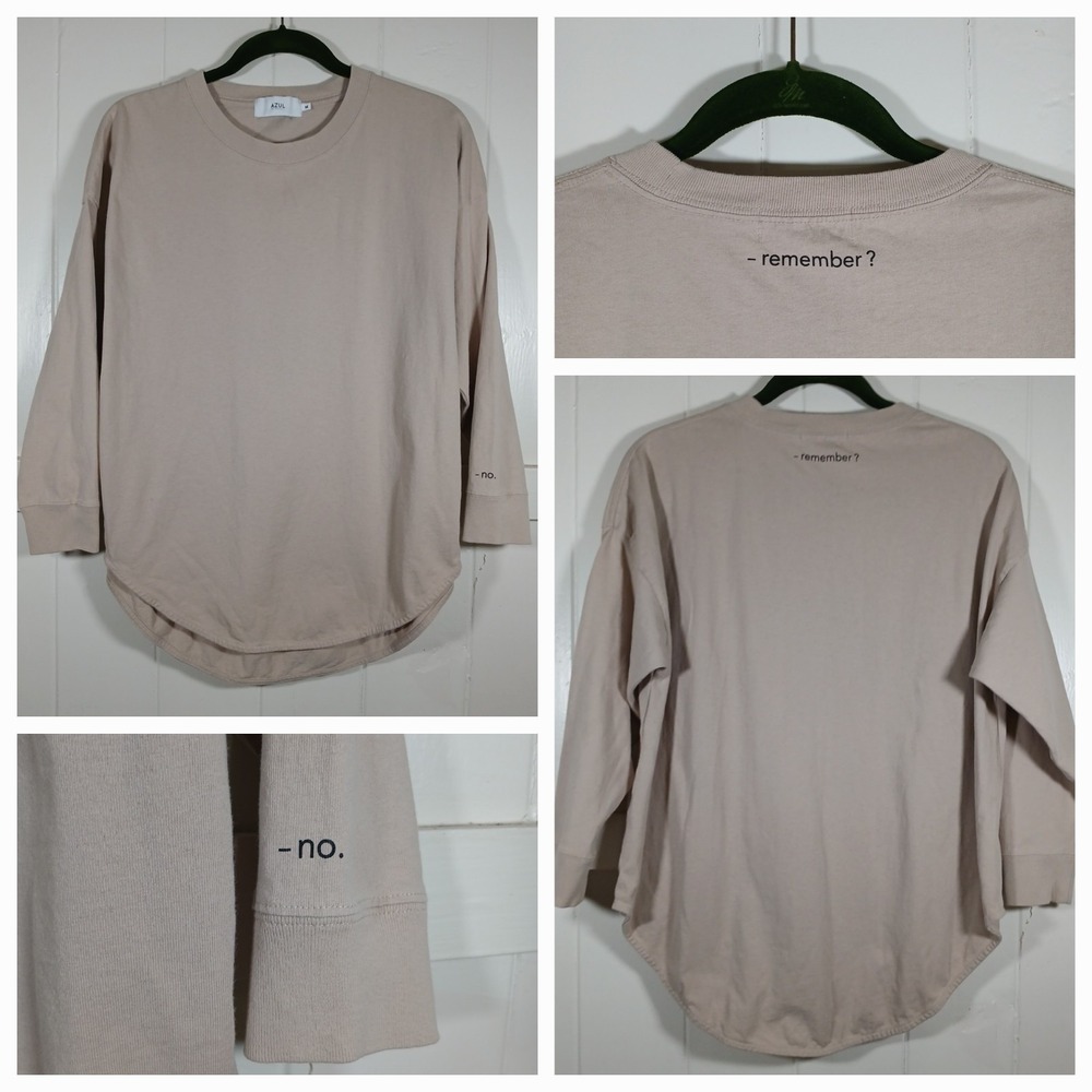 AZUL by MOUSSY Pocket T-Shirt Remember?‎ No Curved Hem Women's Medium Tan Cotton
